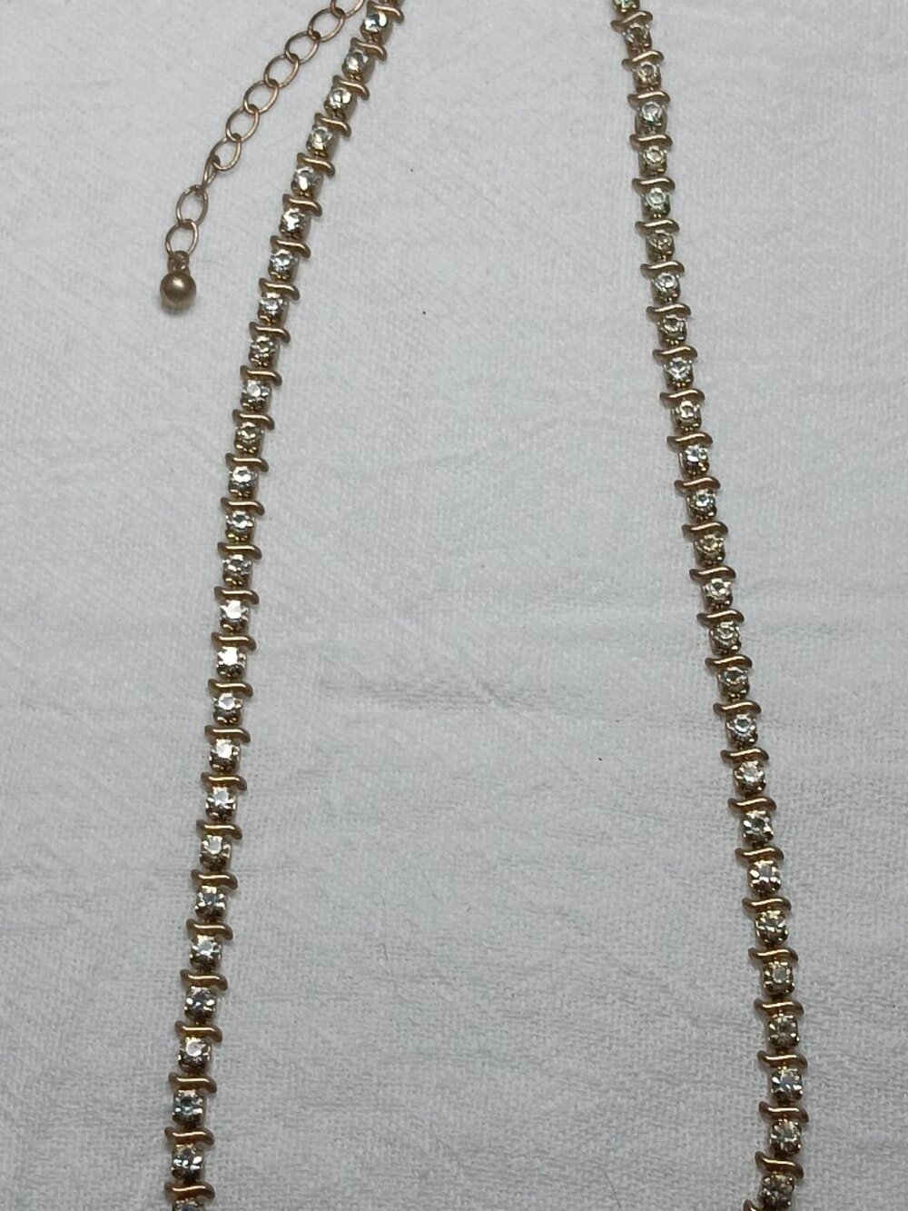 Vintage S.P. Lind Silver Tone S-Link Necklace – 19” Adjustable Rhinestone Choker